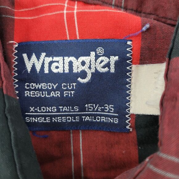 Wrangler Cowboy cut pearl snap plaid red button down shirt 15.5-35 M mens 3192‎ - Picture 8 of 9